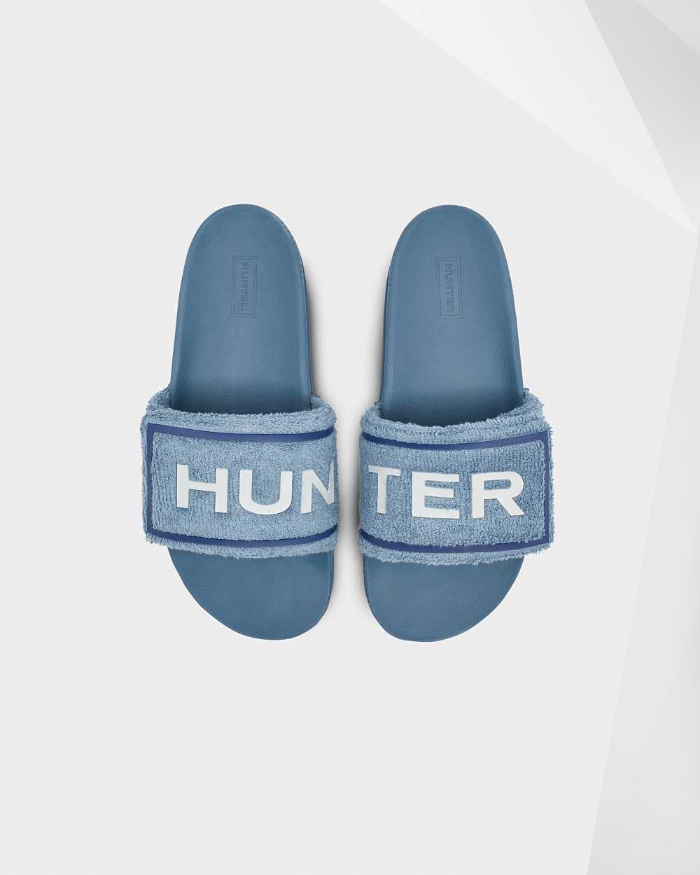 Hunter Original Terry Towelling Logo Adjustable Women's Slides NZ-03193F Blue